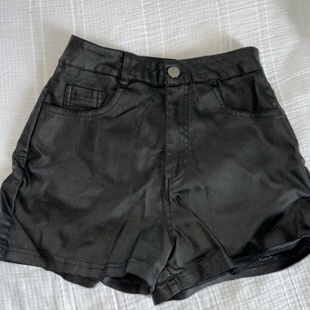 Amazon brand black leather shorts